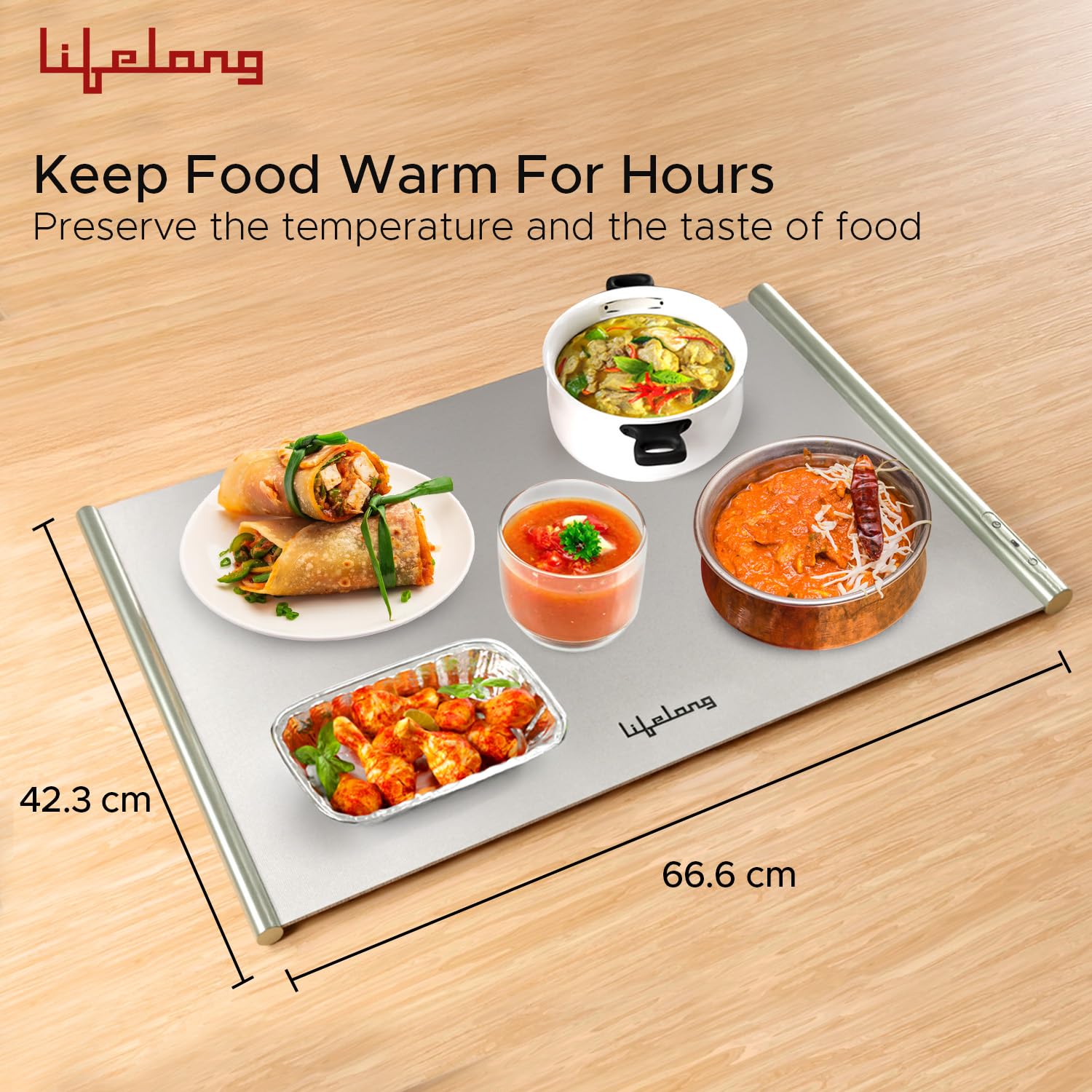 Lifelong Electric Food Warmer - 400 W | Roll Up Silicon Heating Mat | Adjustable Temperature Control with Touch | Even Warming Tray for Dining, Parties & Events | Auto Shut-Off (66 X 42 CM)
