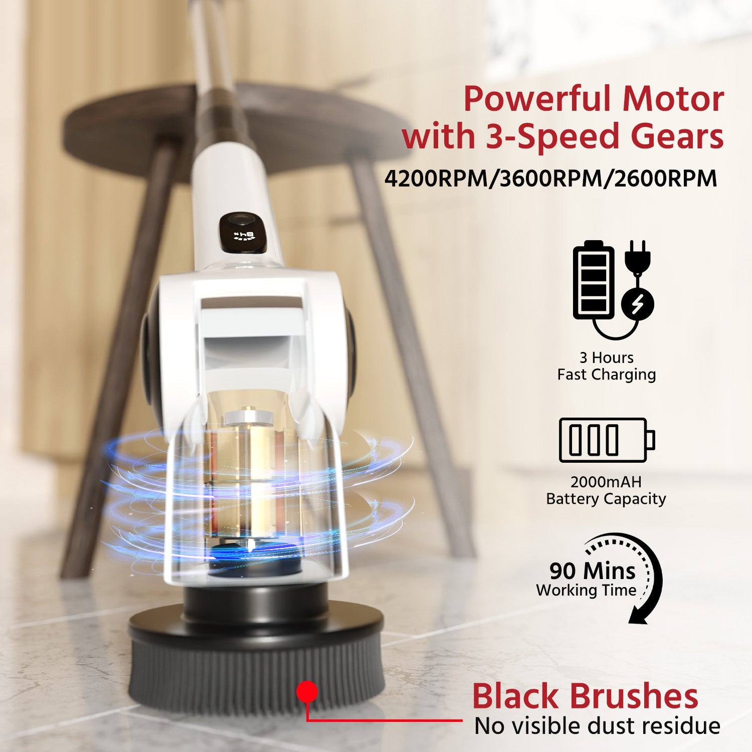 Lifelong Electric Spin Mop with 90min Run Time, LED Display & Adjustable Handle