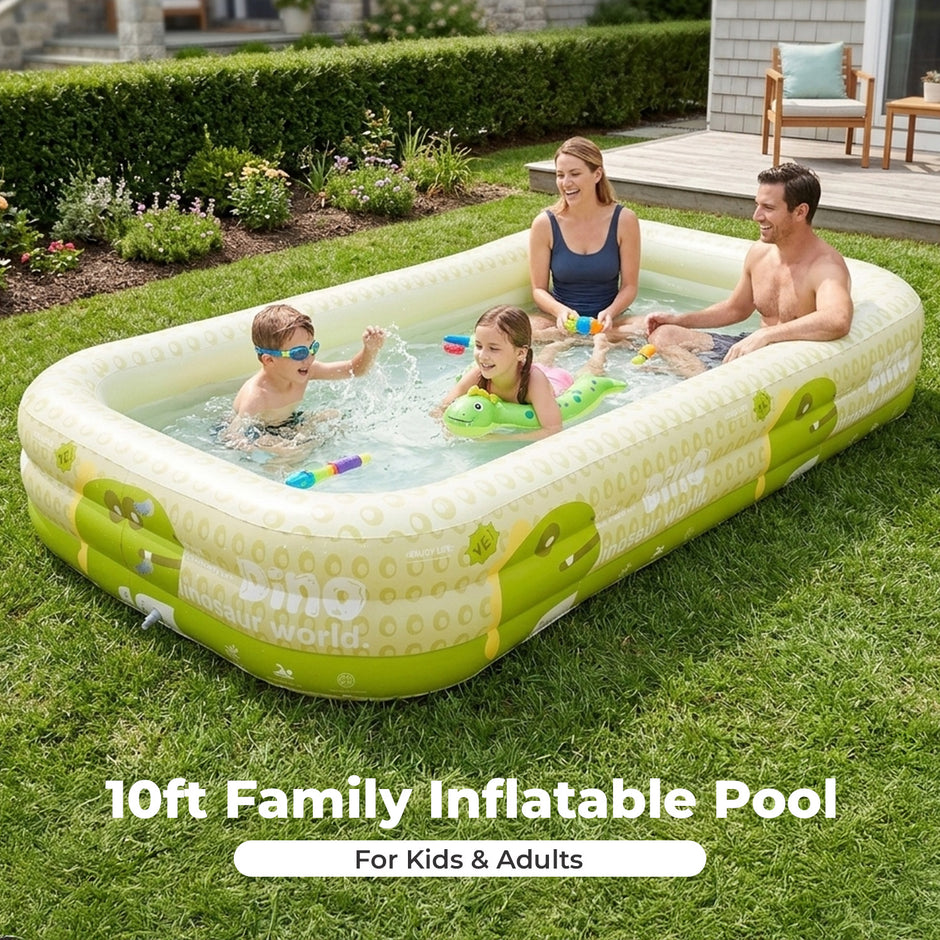 10FT Inflatable Family Swimming Pool-Heavy-Duty PVC, Quick Inflation, Leak-Proof Design, Spacious for Kids, Adults & Pets, Outdoor Backyard Summer Fun