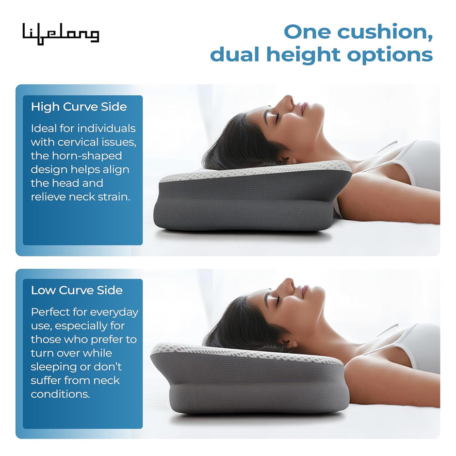 Lifelong Cervical Butterfly Pillow for Neck & Shoulder Pain Relief | Orthopedic Memory Foam Cushion | Ergonomic Contour Design & Dual Height Support | Side Sleeper Pillow with Arm Rest (LLBCP05)