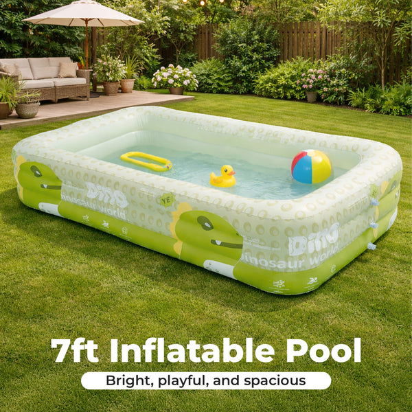7FT Inflatable & Foldable Family Pool â€“ Portable Kiddie Pool with Pump & Bag for Adults & Kids