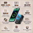 Lifelong Electronics 20000mAh (Double Capacity) MagSafe Wireless Power Bank | iPhone, Apple AirPods & All Qi Enabled Phones | Supports Wired Fast Charging | Powerbank with Metal Stand, Display, Cable