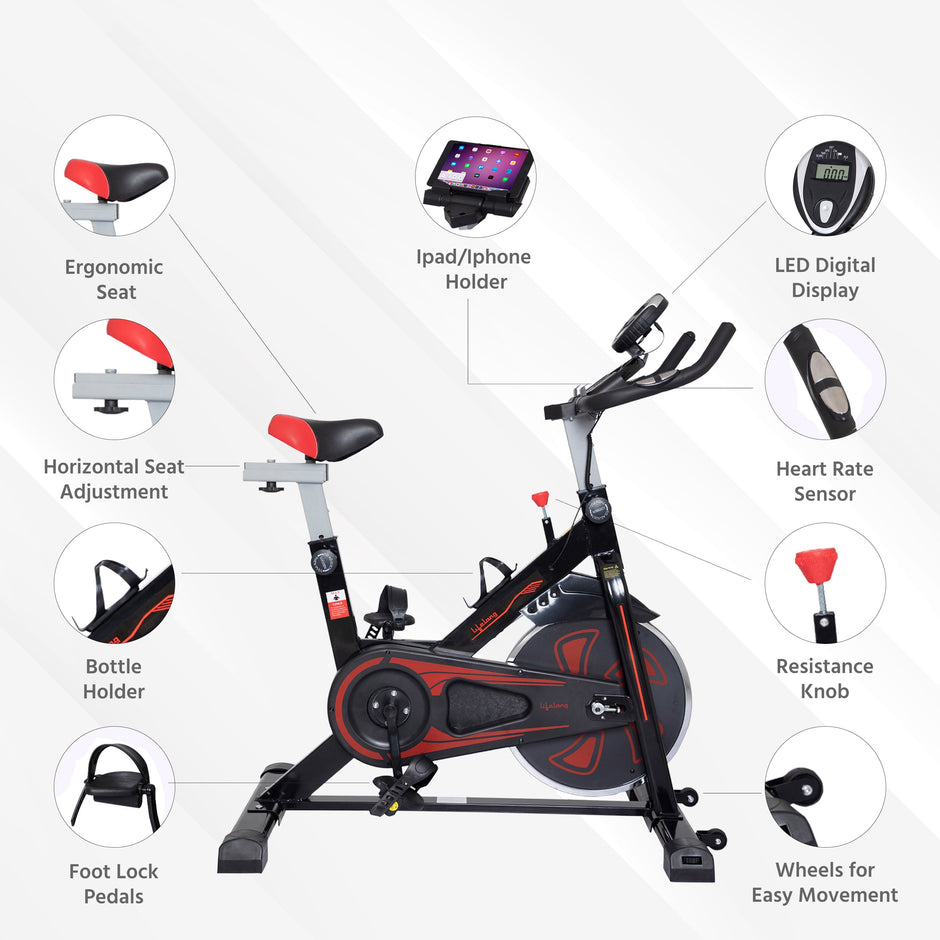 8 kg Flywheel Spin Bike | 7-Level Resistance | LED Monitor & Heart-Rate Sensor | 120 kg Capacity