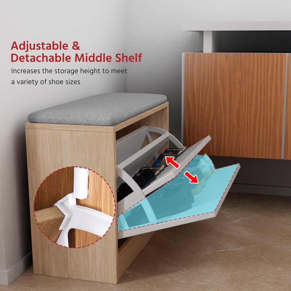 Wooden Shoe Artiss Shoe Cabinet Bench LLWSC01- Shoe Cabinet