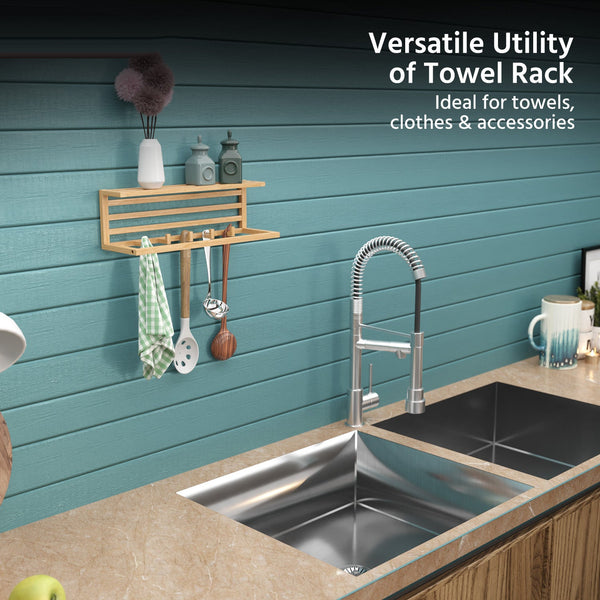 Bamboo Wall-Mounted Towel Rack with Shelf