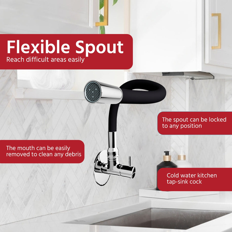 Lifelong LLKASS01, Sink Cock With flexible spout kitchen (Wall mount installation Type), Black, Polished