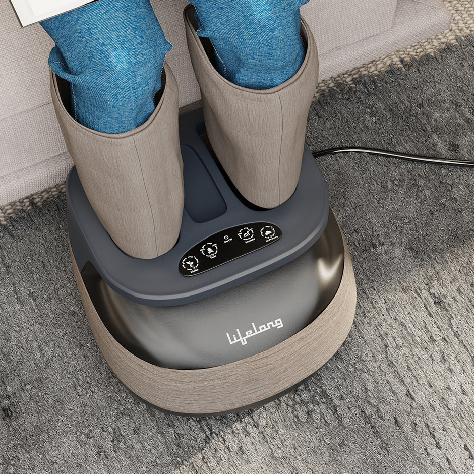 Air Pressure Foot & Leg Massager — 14 Airbags, 6 Rollers, 3 Modes + Heat