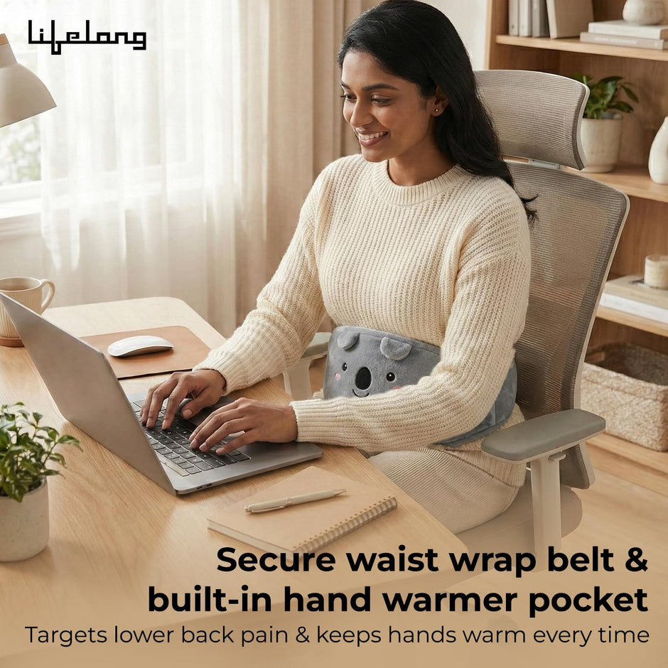 Lifelong 1000ml Hot Water Bag with Waist Belt | Hot Water Bottle for Pain Relief | Hot Pack Warmer for Period Cramps, Back & Muscle Relief | Multipurpose Use with Hand Pocket & Leakproof