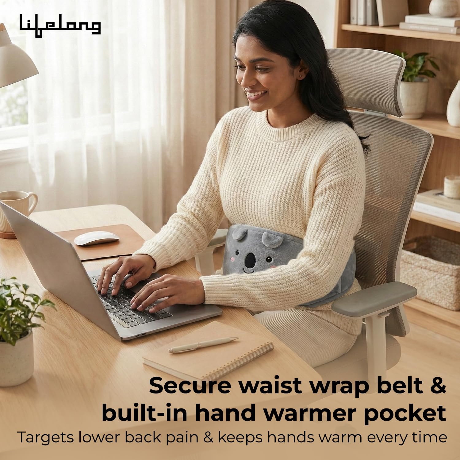 Lifelong 1000ml Hot Water Bag with Waist Belt | Hot Water Bottle for Pain Relief | Hot Pack Warmer for Period Cramps, Back & Muscle Relief | Multipurpose Use with Hand Pocket & Leakproof