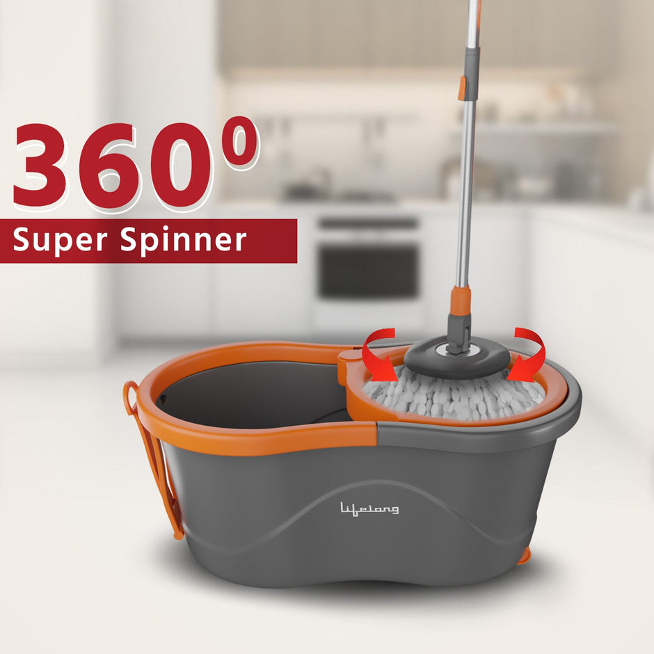Lifelong Plastic Spin Floor Mop Set With Bucket With 360 Degree Spinner