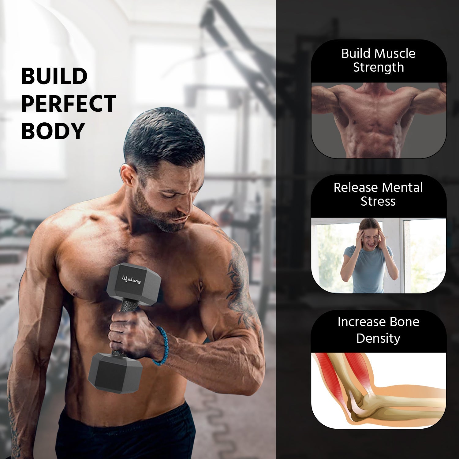 3kg Hex Dumbbells