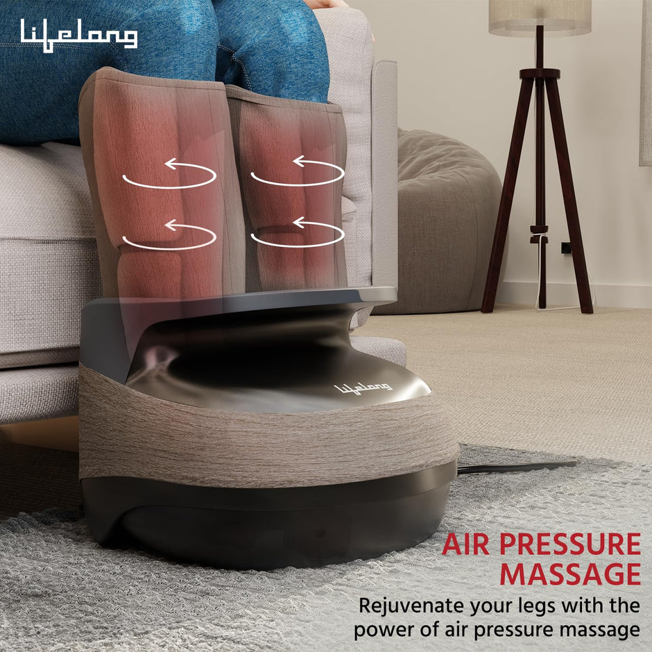 Lifelong Air Pressure Foot & Leg Massager Machine for With Heat For Home -Relaxing Shiatsu & Kneading Calf Massage with Heat & 14 Compression,6 Foot Rollers & 3 Massage Modes for Pain Relief