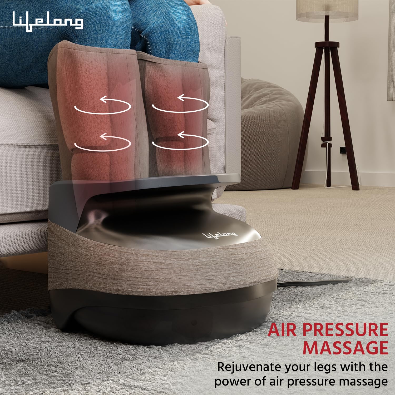 Lifelong Air Pressure Foot & Leg Massager Machine for With Heat For Home -Relaxing Shiatsu & Kneading Calf Massage with Heat & 14 Compression,6 Foot Rollers & 3 Massage Modes for Pain Relief