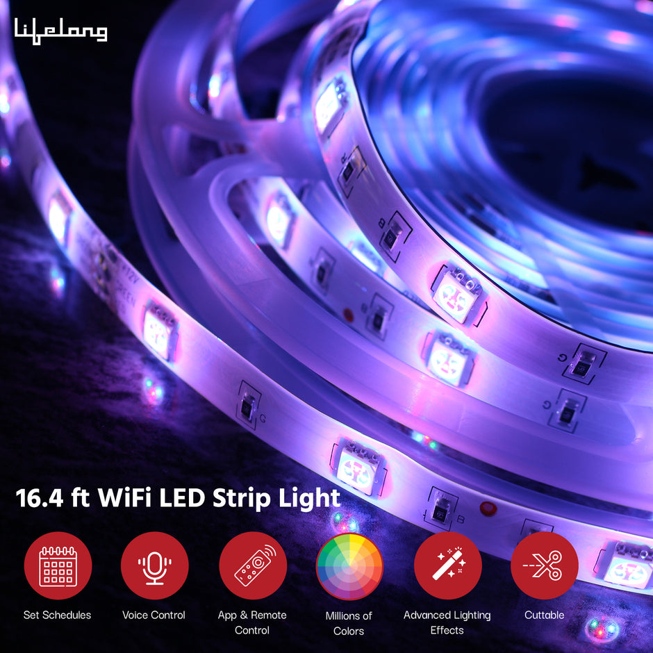 Lifelong Smart LED Strip Lights 5 Meter (16.4 Feet) - 16 Mn RGB Lights for Home Decoration, Room Decor & Diwali | Sound Sync | with App & Remote | Supports Alexa & Google | IP65 Waterproof