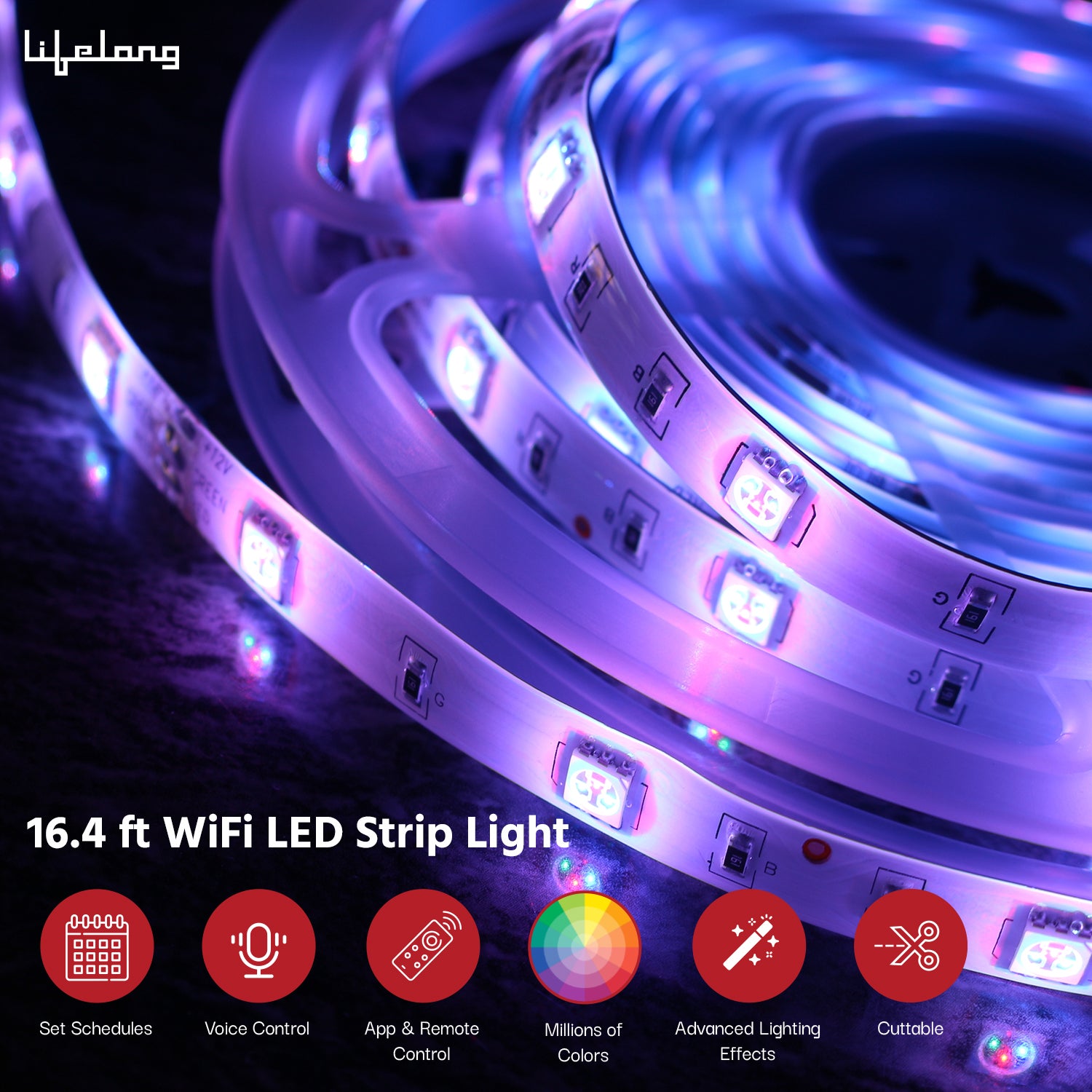 Lifelong Smart LED Strip Lights 5 Meter (16.4 Feet) - 16 Mn RGB Lights for Home Decoration, Room Decor & Diwali | Sound Sync | with App & Remote | Supports Alexa & Google | IP65 Waterproof