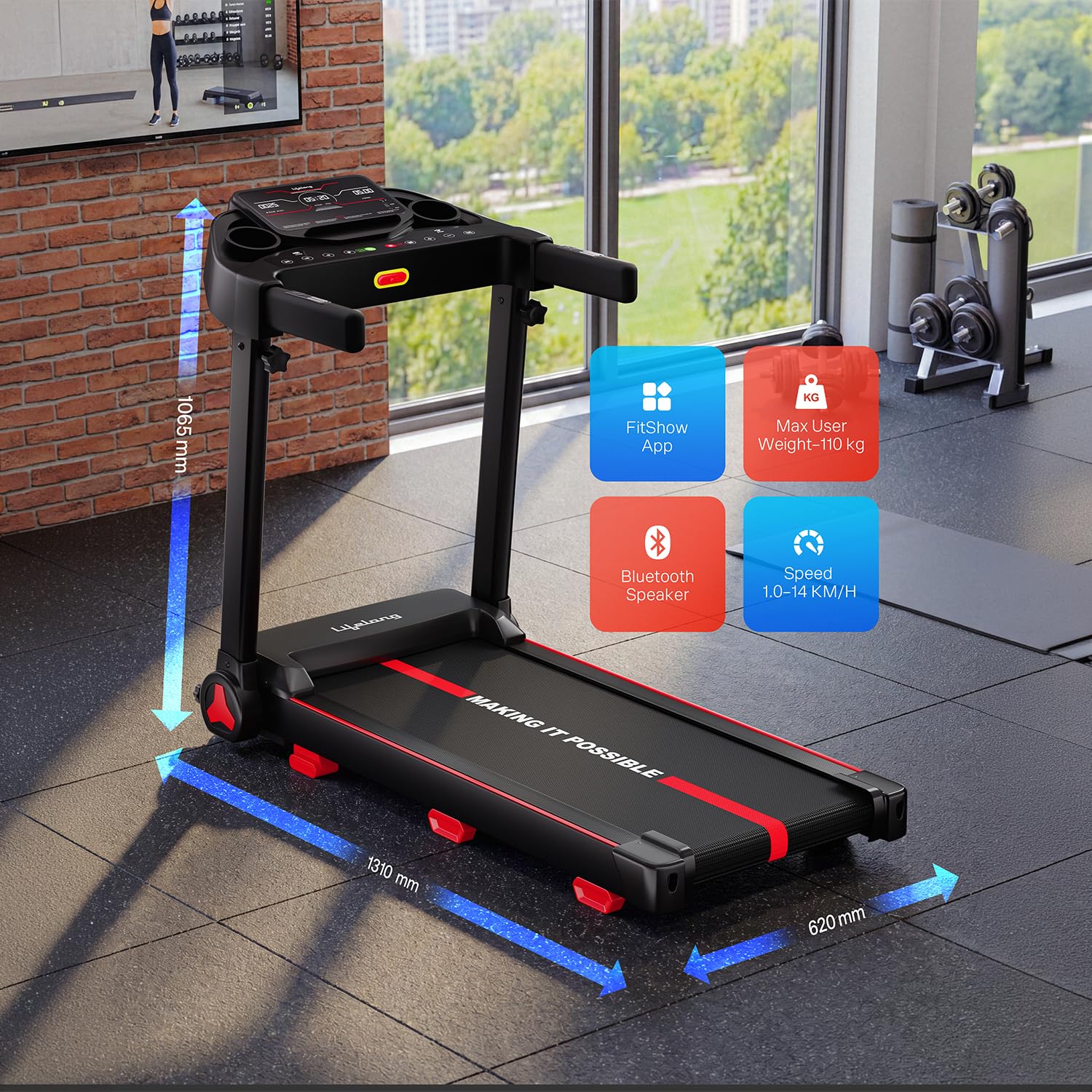 Lifelong 4.5HP Motorized Treadmill for Home | Manual Incline 2 Level | Foldable Handle | Max Speed 14 km/h | | LED Display | 12 Workout Programs |110 kg Capacity| Ideal Gym Equipment for Home Workout