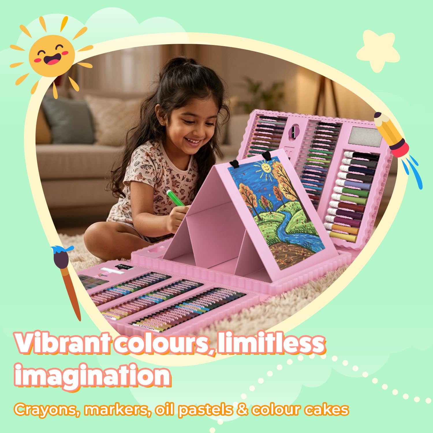 Lifelong Kids Art Set - 208 Pieces | Colour Set Kit & Drawing Kit for Kids with Crayons, Markers & Pencils | Art Set, Colouring & Drawing, Art Studio Box, Drawing Kit | Creative Gift for Children