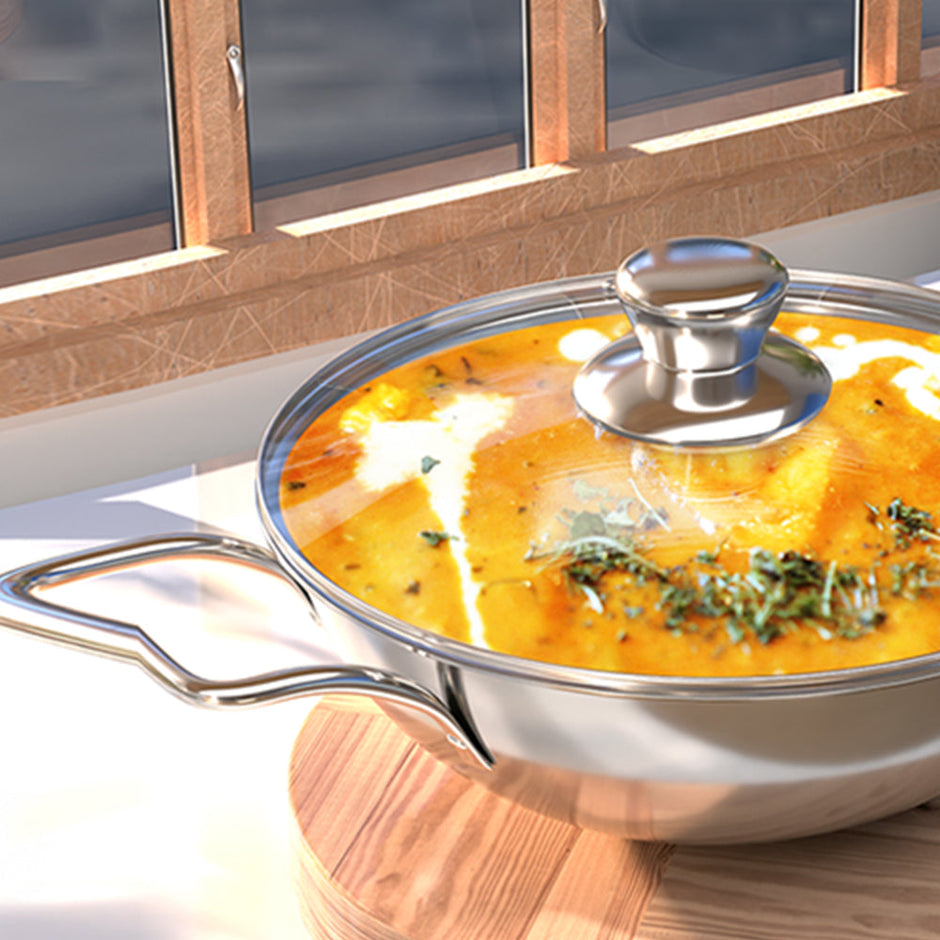Lifelong Tri PlyA Kadhai with glass lid 24cm LLOTPK24