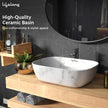 Lifelong Wash Basin for Bathroom - Tabletop Washbasin - Ceramic Glossy Round Countertop Vessel Sink Ideal for Bathroom, Dining Hall & Vanity 33x46x16 cm (White and Grey, LLHIBM06)