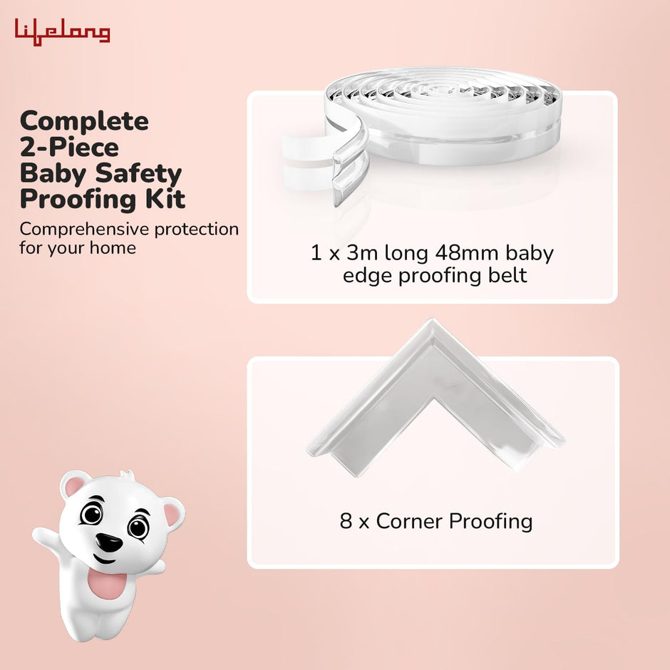 Lifelong Foam Cuppy Baby Safety & Protection Kit 2 in 1 | Long Safety Strip & 8 Large Corner Guards | Drawer Safety, Child Safety, Baby Proofing, Kids Safety Products, Edge Protection, Cabinet Safety