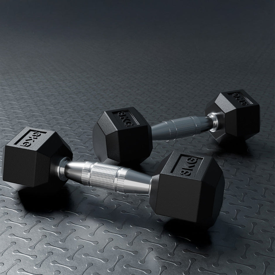 Lifelong LLHRD04 RubberÃ¢â‚¬â€˜Coated Hex Dumbbells Set - 6kg (Pair) with Hex Design & NoÃ¢â‚¬â€˜Roll Grip
