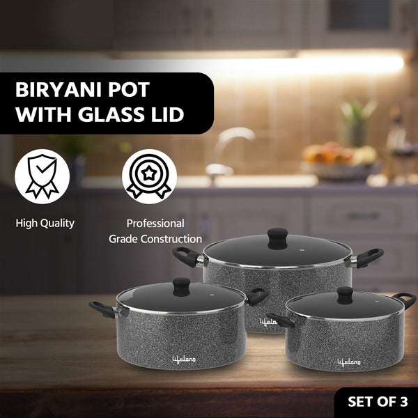 Biryani Pot Set with Glass Lid (Set of 3)