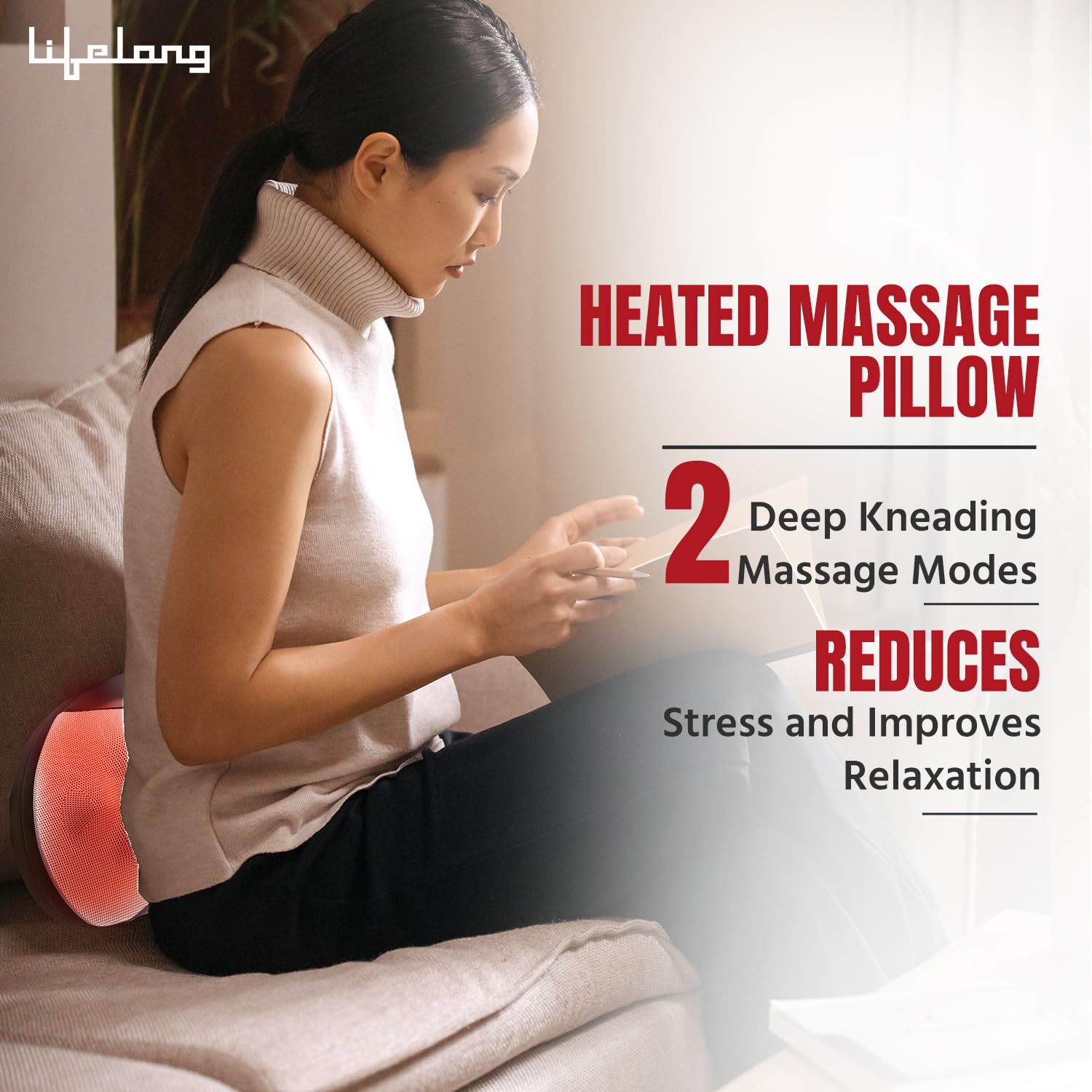 Lifelong Cushion Massager & Body Massager with Heat & Strong 8 Deep Kneading nodes for Back