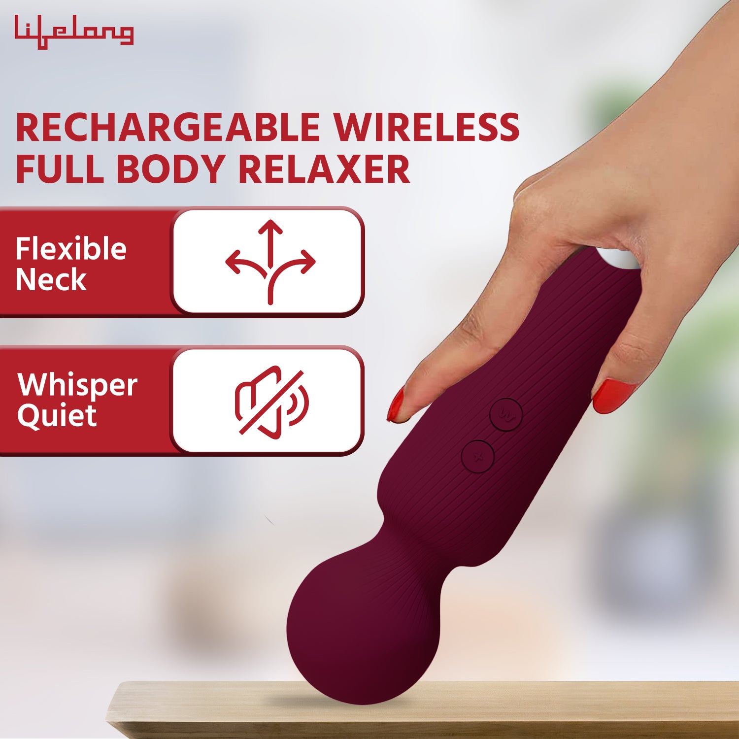 Personal Massager – Compact Wireless Body Massager with 20 Modes & 8 Speeds (Wine)