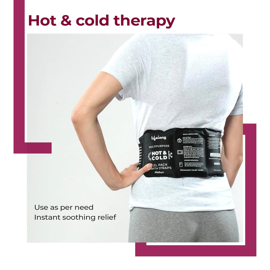 Lifelong Reusable Hot & Cold Pack with Straps | Flexible Gel Ice Pack for Pain Relief, Injuries, Shoulder, Knee, Back, Neck & Ankle |Hot and Cold Therapy Gel Bag for Swelling & Muscle Recovery |Medium