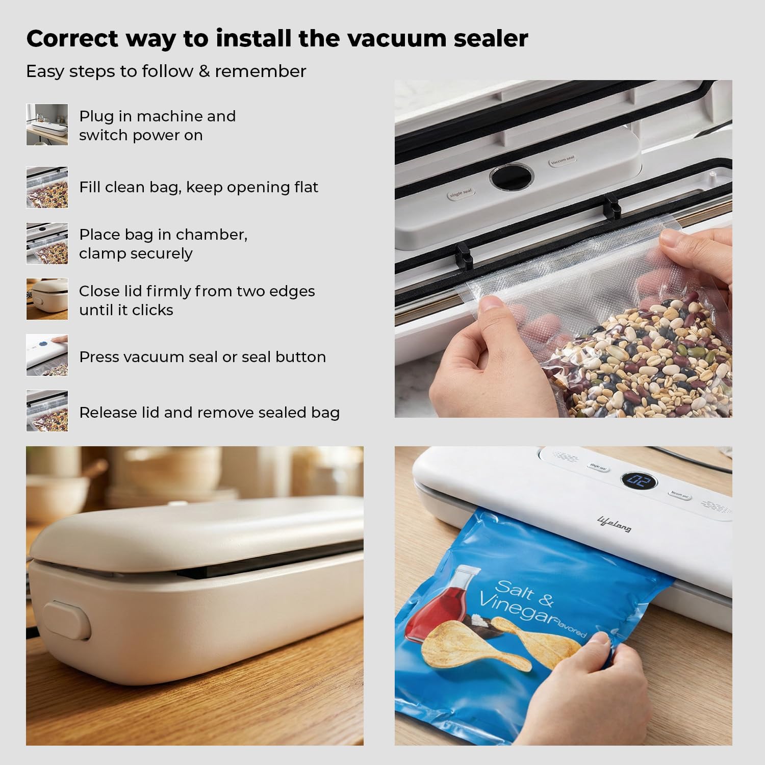 Lifelong Vacuum Sealer Machine for Food Packing with Vacuum Bags | Automatic Seal with Compact Design & Digital Display | Portable Food Sealer, One-Touch Operation, Airtight Storage Preservation