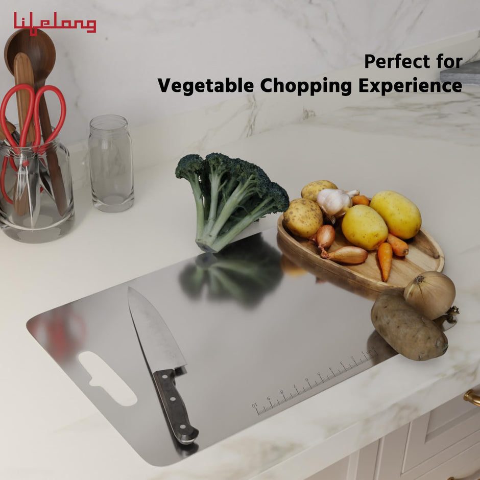 Stainless Steel Chopping Board for Kitchen with Anti-Skid 6 Stickers (35.5 x 24.5 cm)