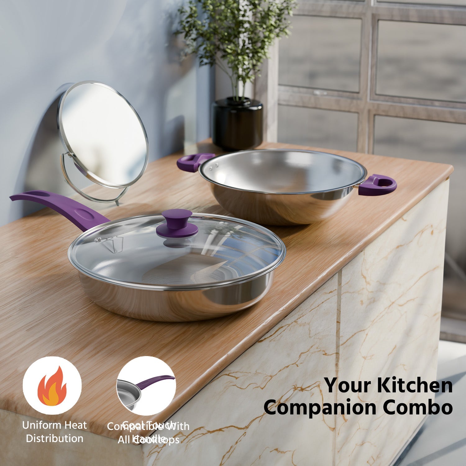 Lifelong 22 CM Kadhai and Fry Pan with Lid| Soft Touch Handles | LLTPC8