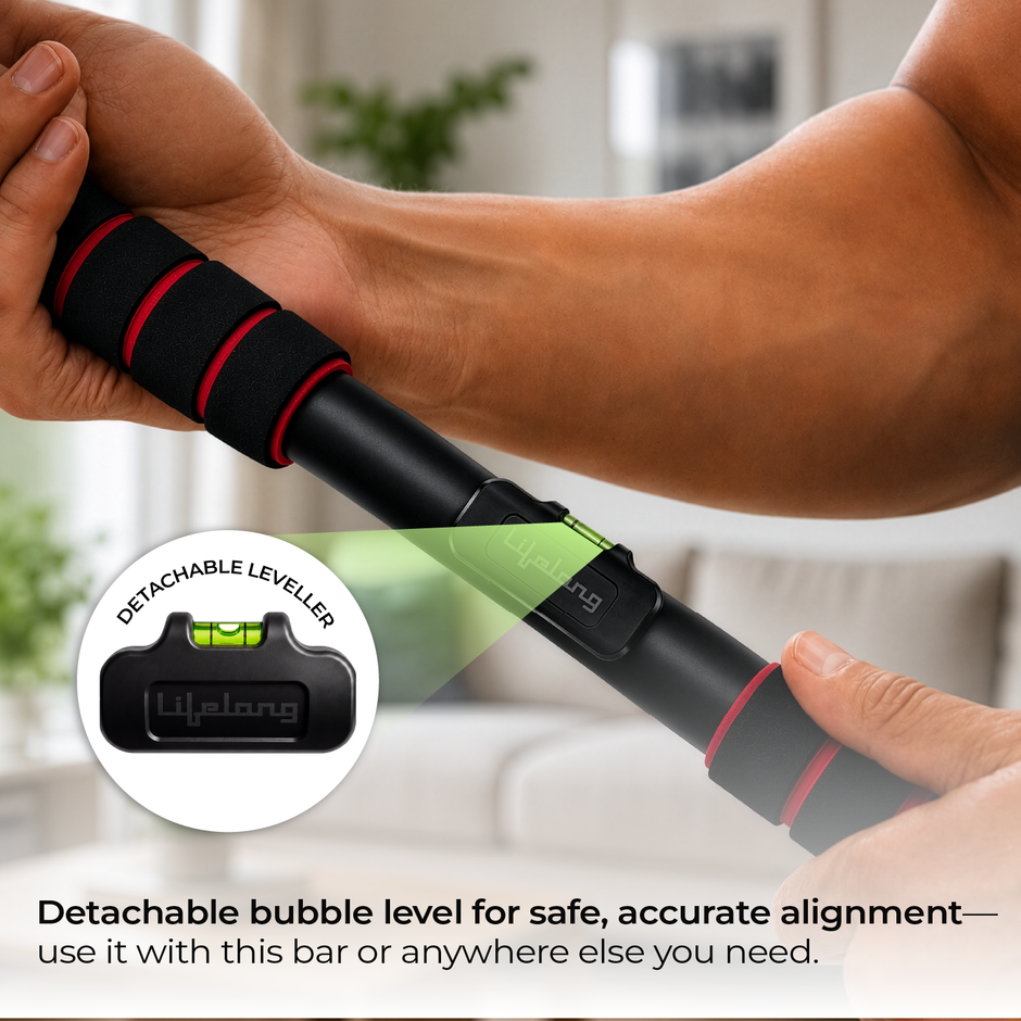 Lifelong Pull Up Bar for Home| Adjustable 62–100 cm Doorway Pull Up Bar with Built-in Leveller |No Drill Installation |100kg Capacity, Anti-Slip Lock, Foam Grip Handles |Gym Equipment for Home Workout