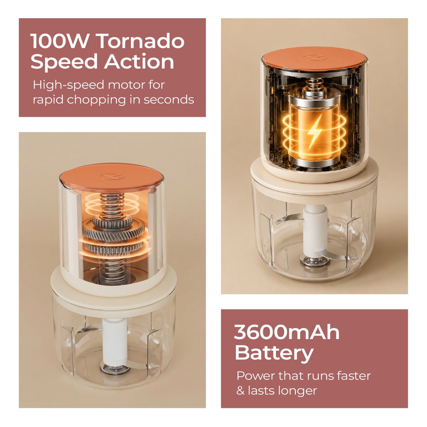 Lifelong Rechargeable Electric Food Chopper with 600ml | 100W Motor | Triple SS Blades | USB Type-C Charging |3600 mAh Battery | One-Press Operation for Veggies, Meat, Garlic, Nuts & Baby Food(LLWC05)