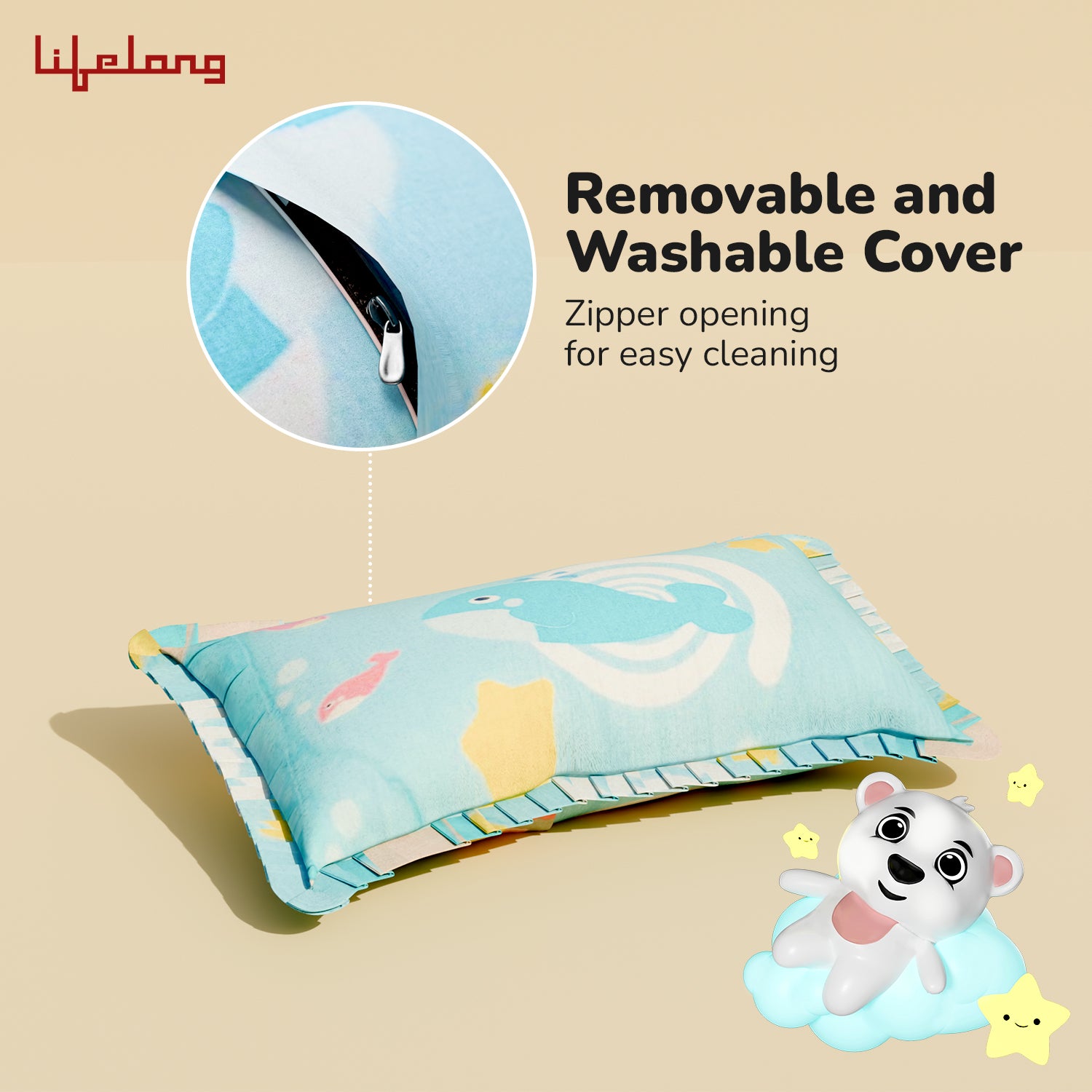 Lifelong Cuppy Rai Mustard Seeds Baby Headrest | Soft & Supportive Pillow for Newborns | Round Head Shaping Cushion with Washable Cover (LLCMP02)