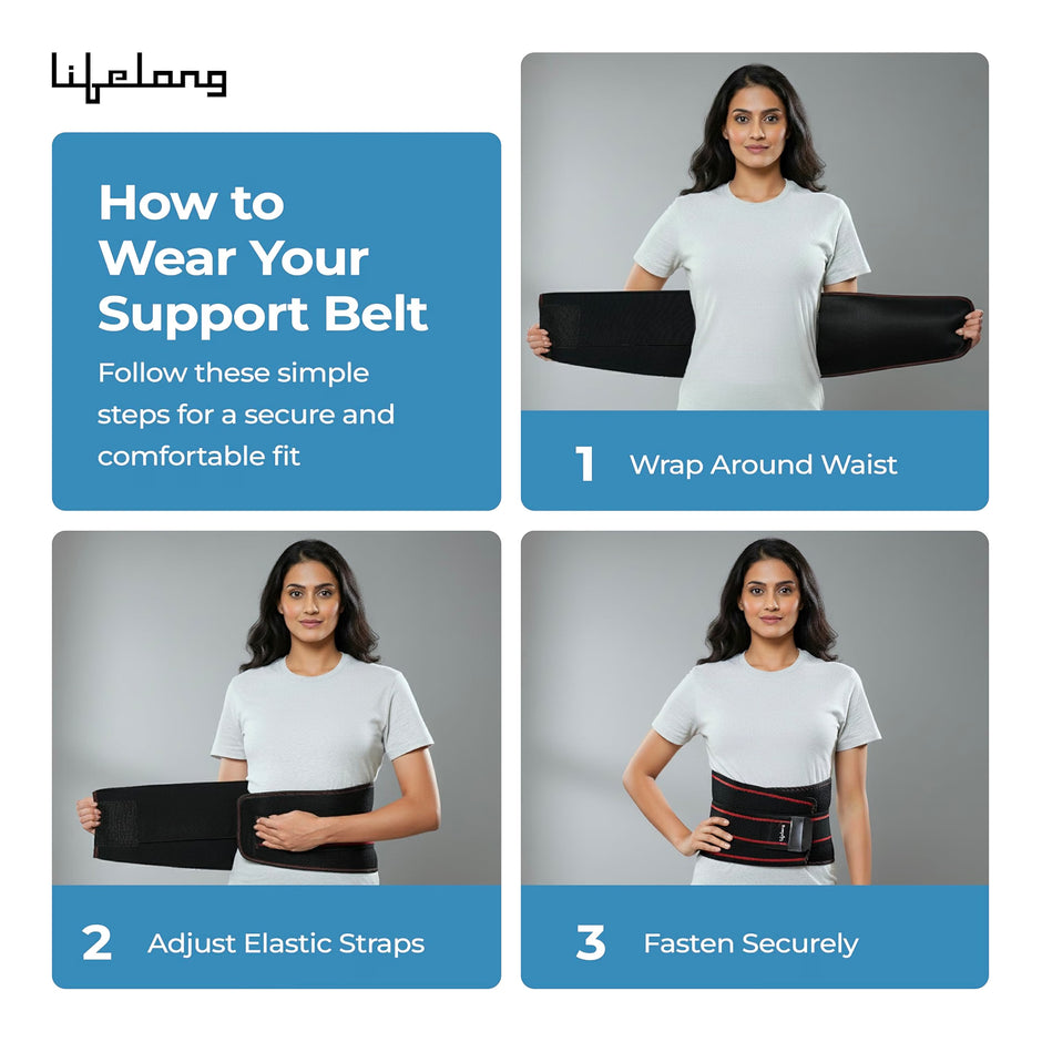 Lifelong Lumbar Sacral Belt with Hot & Cold Pack |Universal Fit for Men and Women| Back Support Brace for Pain Relief |Posture Correction & Lower Back Comfort| Adjustable Elastic Strap Waist Belt