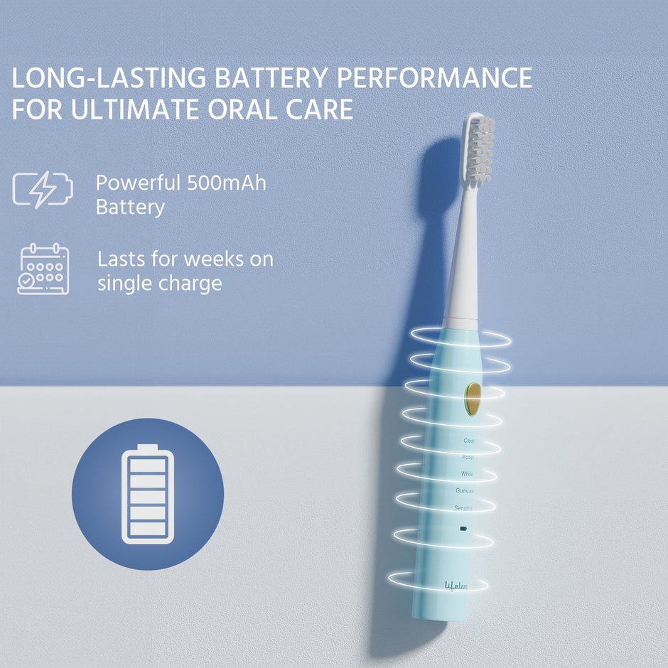 Lifelong LLDC144 Rechargeable Toothbrush for Adults with 5 Modes, Auto Shut-Off & 2 Heads