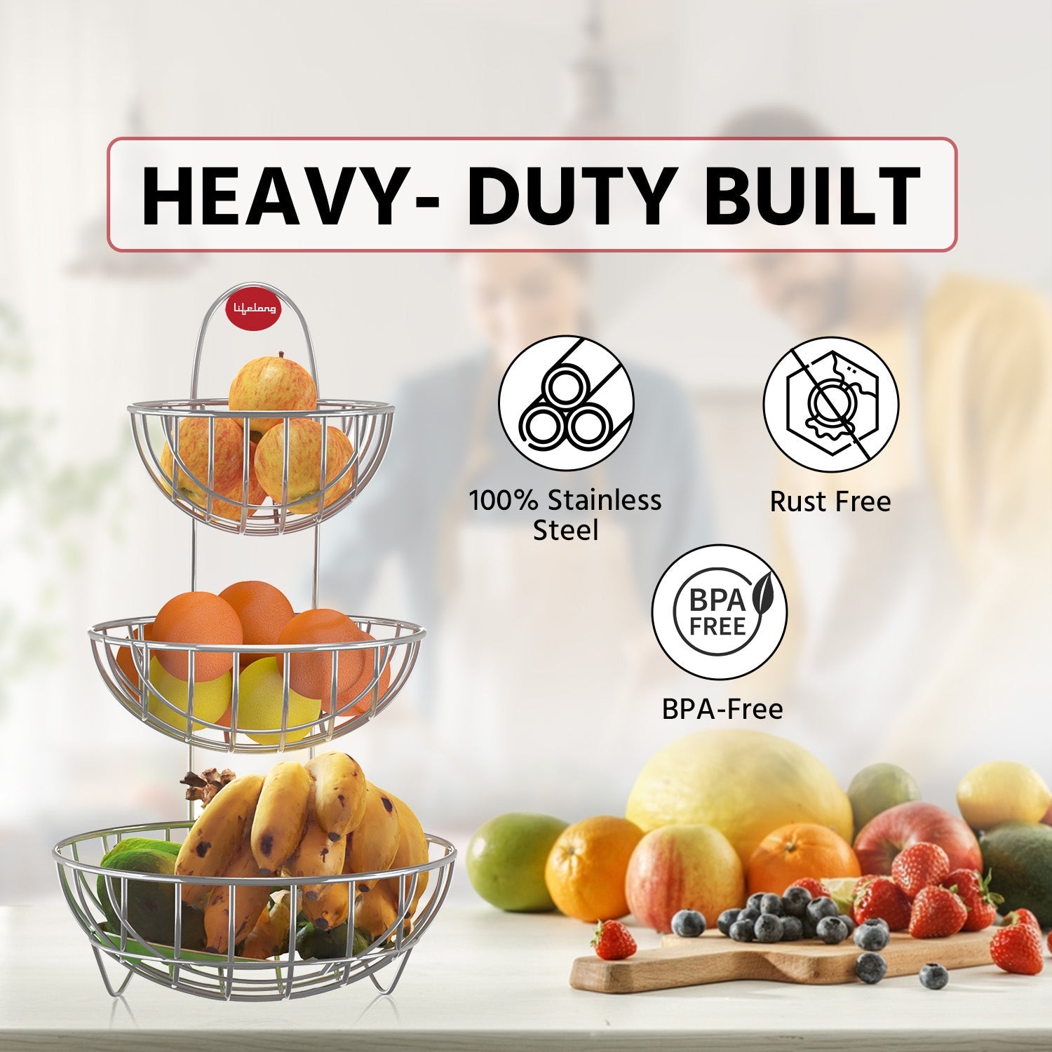 Lifelong LLKAFB01 3 Tier Steel Fruit and Vegetable Basket for Kitchen