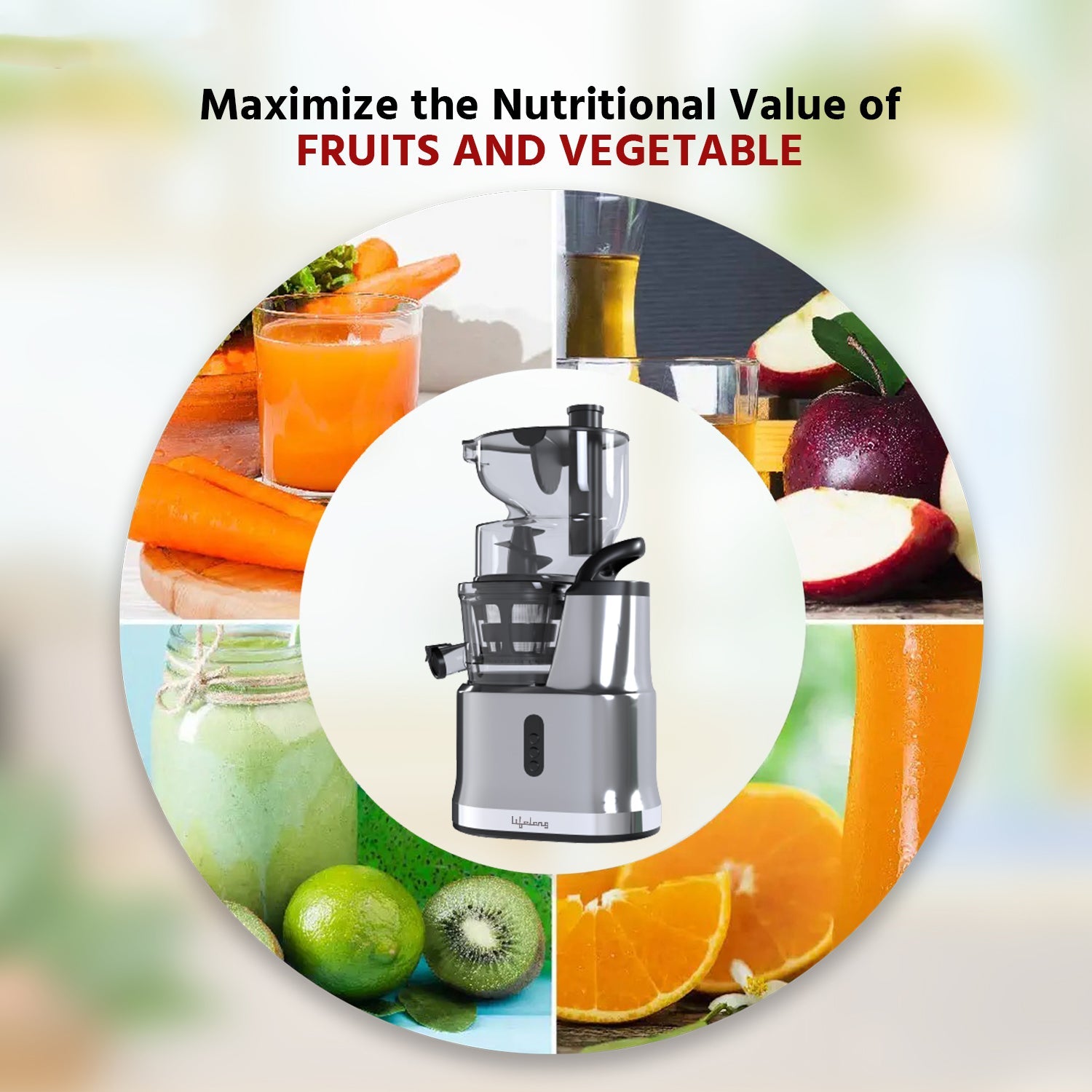 Lifelong Cold Press Juicer Blender 200 Watts, Slow Juicer Cold Pressed-Fruit&Vegetable
