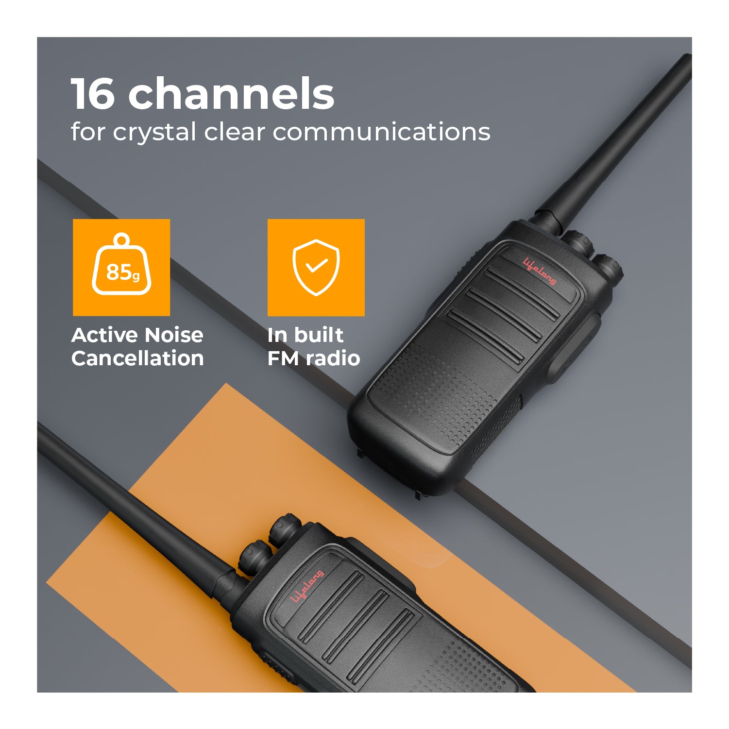 Lifelong Rechargeable Walkie Talkie for Adults & Kids | 2-in-1 Microphone & Earphone | Adapter as well as Type-C Charging | 3 km | 16 Channels | For Events, Security, Camping, Hiking & Fun (Set of 2)