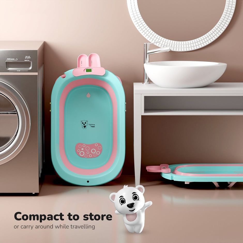 Lifelong Cuppy Collapsable Baby Bath tub, portable, easy to store(Pink Green)