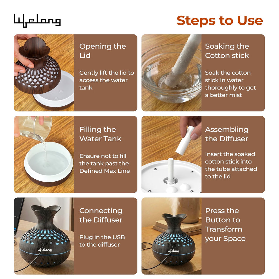 Lifelong Flower Home Humidifier & Essential Oil Diffuser | 300ml Tank Capacity | Ultrasonic Aromatherapy for Home, Office & Bedroom with Soothing Light for Relaxation| Essential Oil Fragrance Diffuser