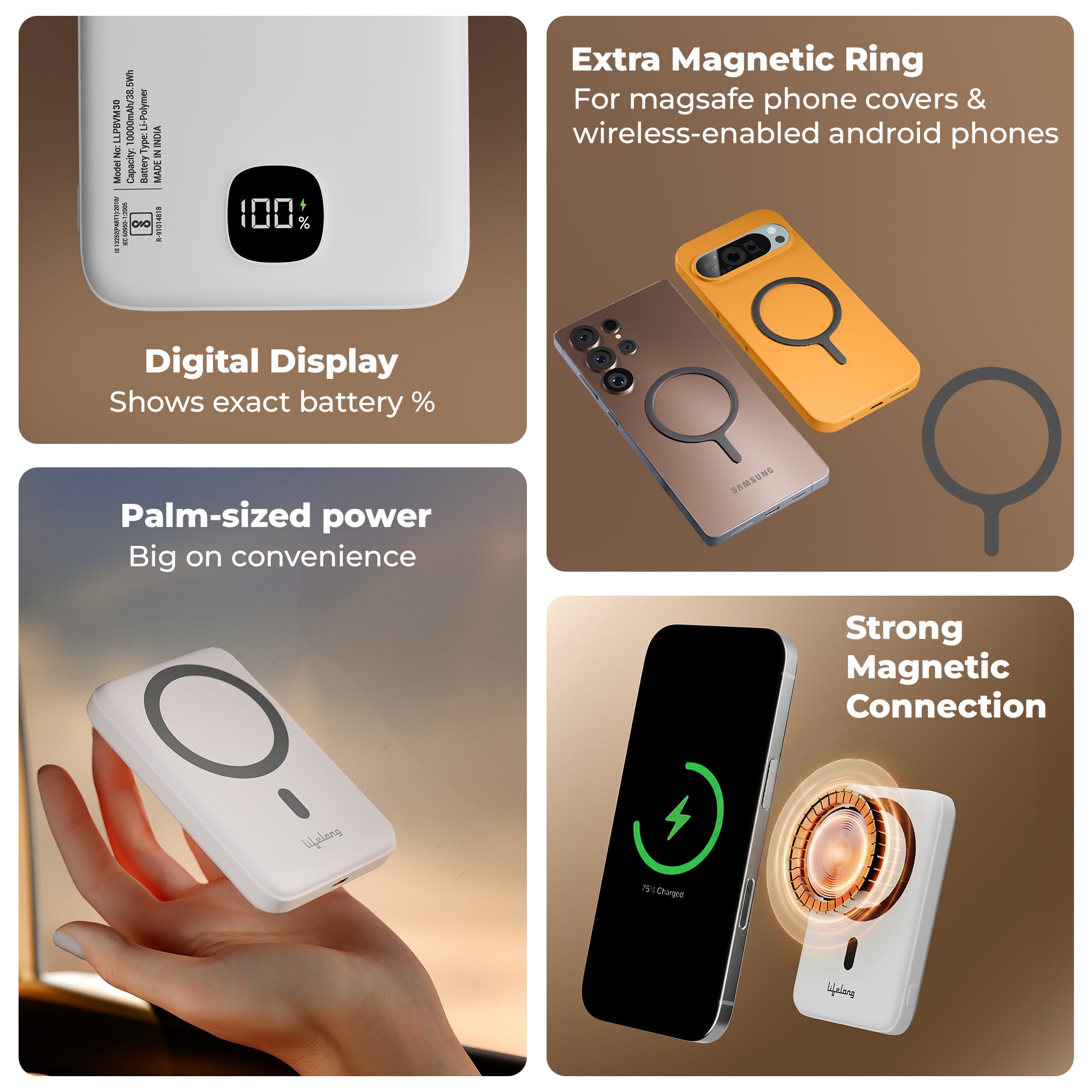 Flux 10000mAh Quick Charge 3.0 | Magsafe Power Bank with Type-C PD Output (22.5W) & Input (18W)