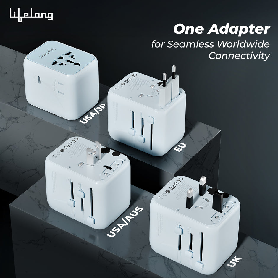 Lifelong Electronics 2500W Universal Travel Adapter All in One | 3 Type-C 45W PD & 2 USB-A 18W QC 3.0 | Dual Fuse Protection | 180+ Countries - Europe/US/Asia etc | International Socket