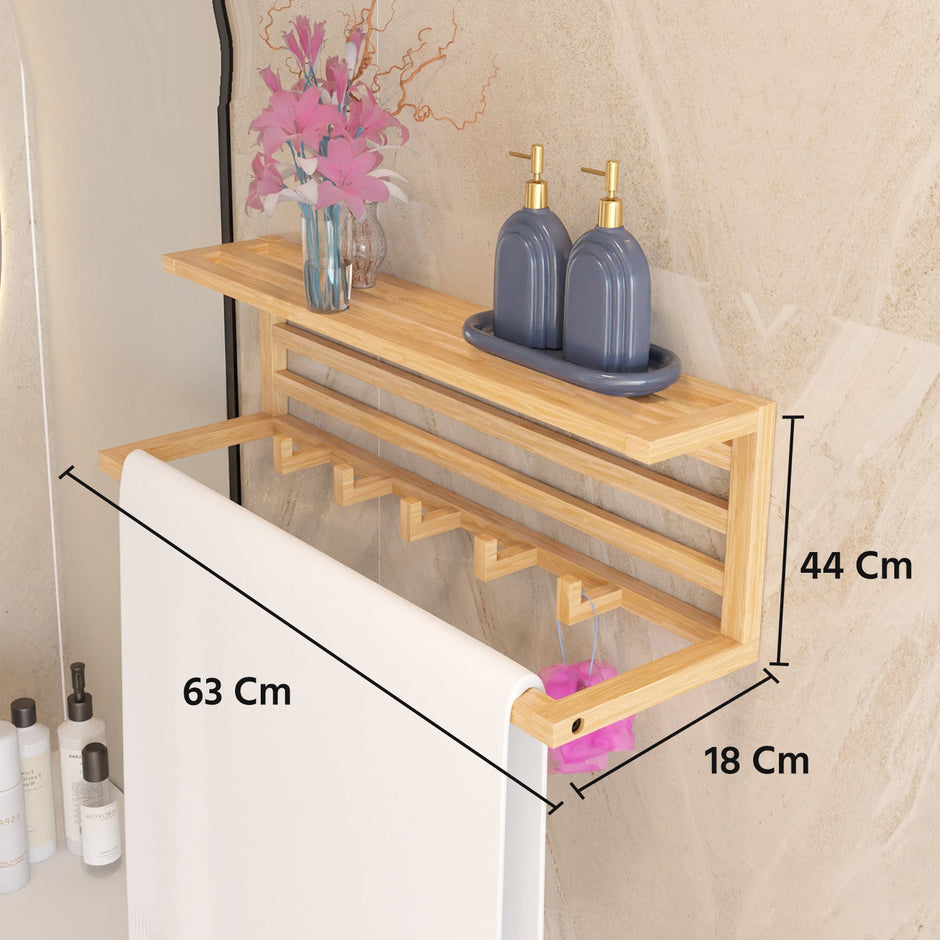 Lifelong Towel Rack & Shelf for Bathroom | Durable and Stylish Bamboo Bathroom Towel Holder