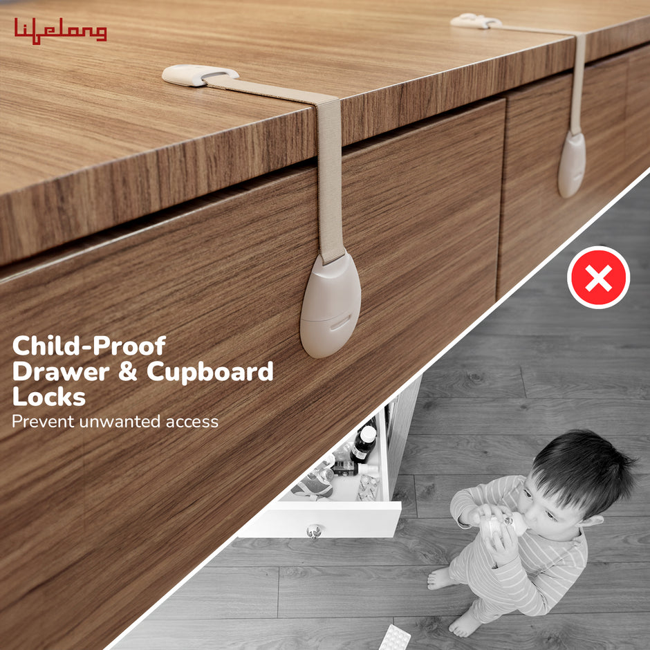 Lifelong Cuppy 30-Piece Baby Safety Proofing Kit – Drawer & Cupboard Locks, Fridge Locks, Socket Guards, Edge & Corner Guards, Switchboard Covers for Child Safety