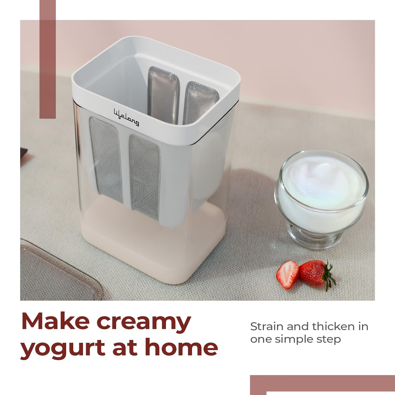 Lifelong Hung Curd Maker & Yogurt Filter Strainer 1100 mL | BPA-Free Dahi & Greek Yoghurt Box with Fine Mesh & Lid | Multi Use - Thick Curd, Whey Separator, Soybean Milk, Kefir, Pulpy Juice & Coffee