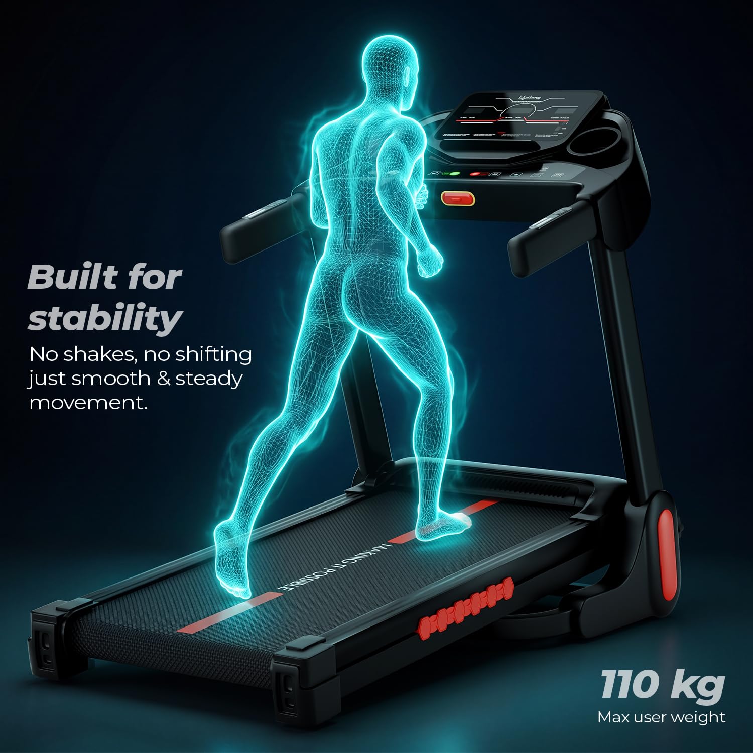 Lifelong 4.5HP Peak Foldable Treadmill for Home| Gym Equipment for Home Workout | Wide Belt | LED Display | 15 Level Auto Incline | 14 km/h Speed | 12 Preset Programs | Hydraulic Fold | Bluetooth & Fit Show App | 110kg Max Weight