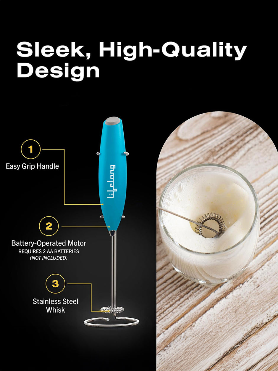 Lifelong Milk Frother for Coffee - Handheld Battery-Operated Electric Drink Mixer| with Stand |Blue