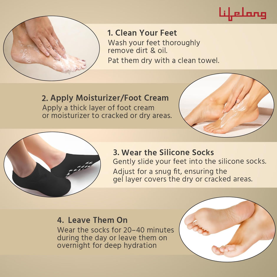 Lifelong Foot Spa Silicon Socks | Spa Socks for Women | Silicon Socks for Men & Women | Moisturizing Socks | Socks for Cracked Heels | Inner Gel Lining | Free Size